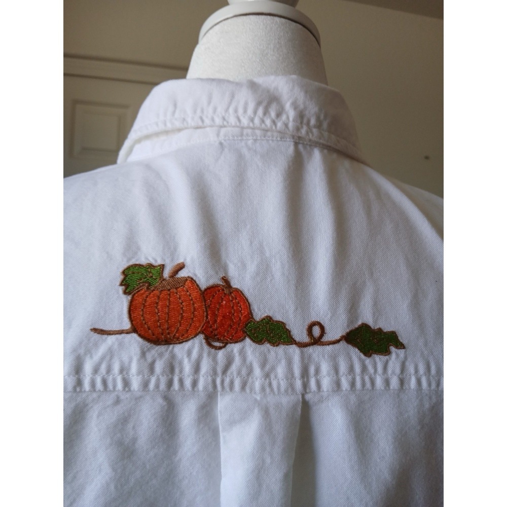 Cherokee Woman 22W White Cotton Embroidered Fall Leaves Button Down Shirt Casual - Picture 5 of 16